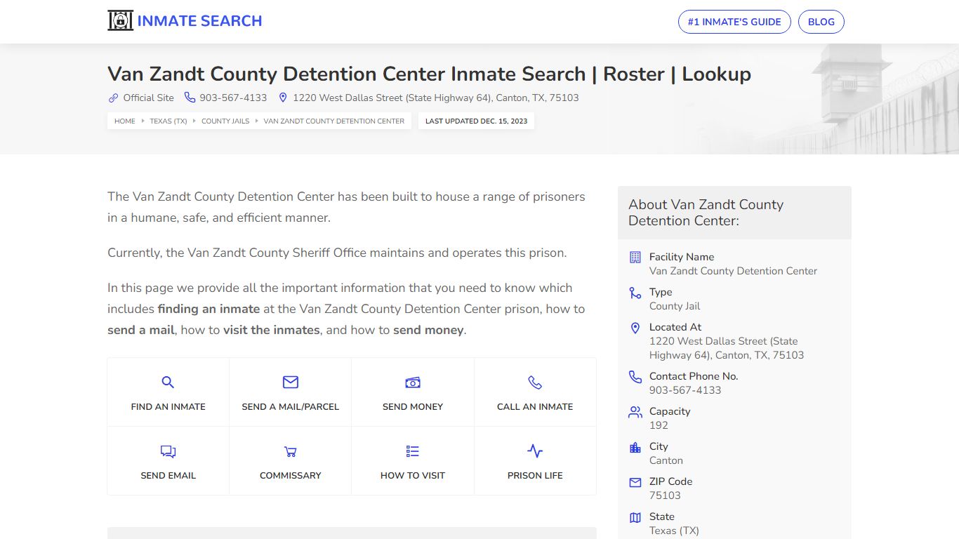 Van Zandt County Detention Center Inmate Search | Roster | Lookup