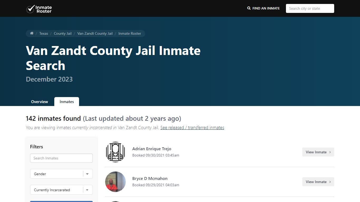 Current Inmate Roster for Today | Van Zandt County Jail